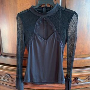 CBR Gray and Black Fitted Cut Out Long Sleeve Blouse